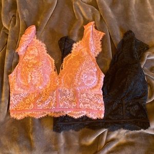 lacy pink and black bralettes